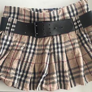 Vintage Burberry Check Pleated Skirt w/Belt